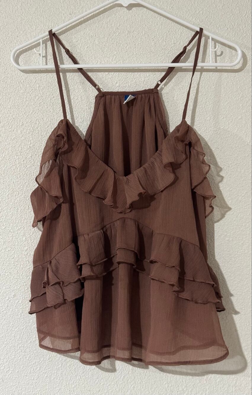 Old Navy Boho Earth Tone Flowy Chiffon Tiered Ruffle Tank Warm Tape Romantic L